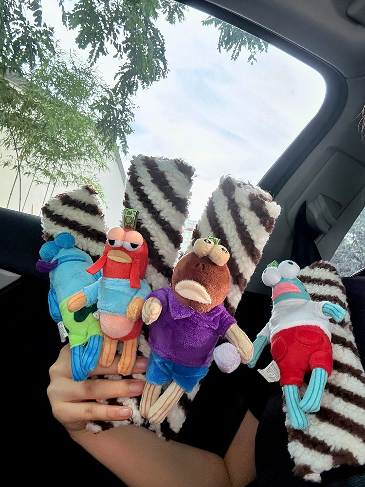 Spongebob Squarepants Bikini Bottom Residents Car Seat Shoulder Protector Plush Doll Seatbelt Decoration Anti-Strangle Imitation Shoulder Pad