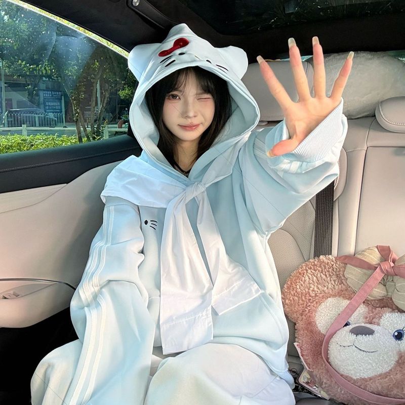 2025秋季新款可爱趣味小众卡通Kitty设计感薄款连帽卫衣|undefined