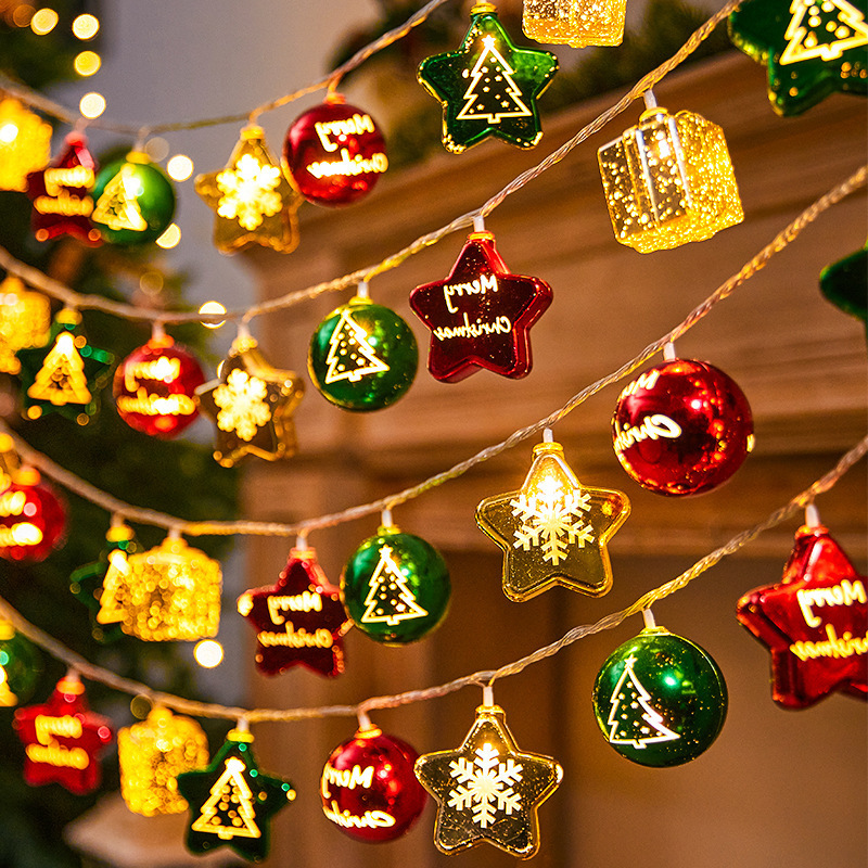 Nuevo día de Navidad Tianluo bola de decoración de vacaciones bola de pentaco lámpara intermitente interior colgante de árbol de Navidad al por mayor