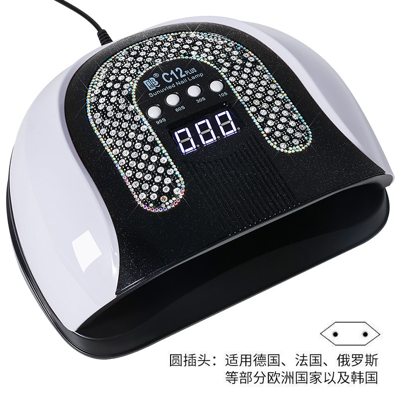 Lámpara de uñas Diamante creativo 256W Lámpara de fototerapia inteligente de alta potencia Luz UV Aceite de uñas de secado rápido Lámpara para hornear Lámpara transfronteriza