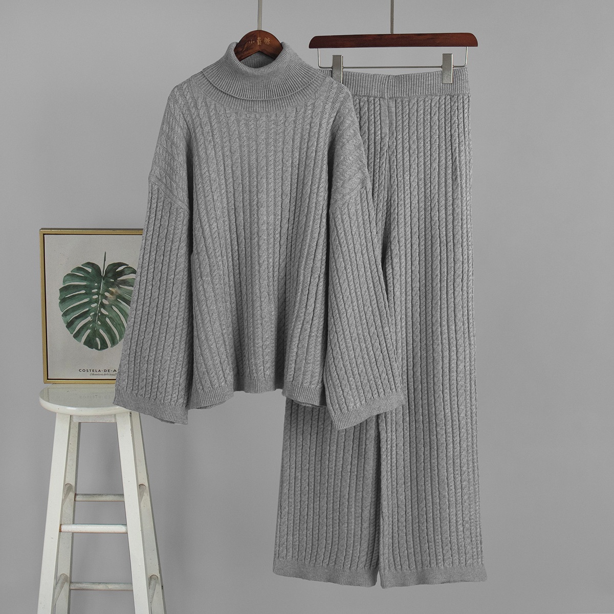 Kabelstrick Pullover Und Shorts Set Für Damen Im Herbst Stil_voghion.com