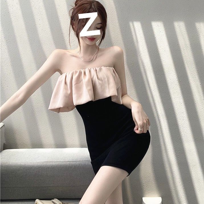 Light and Mature Style, Royal Sister Style, Tube Top, Sexy Dress, French Dress, New Slimming and Slimming Arm Skirt