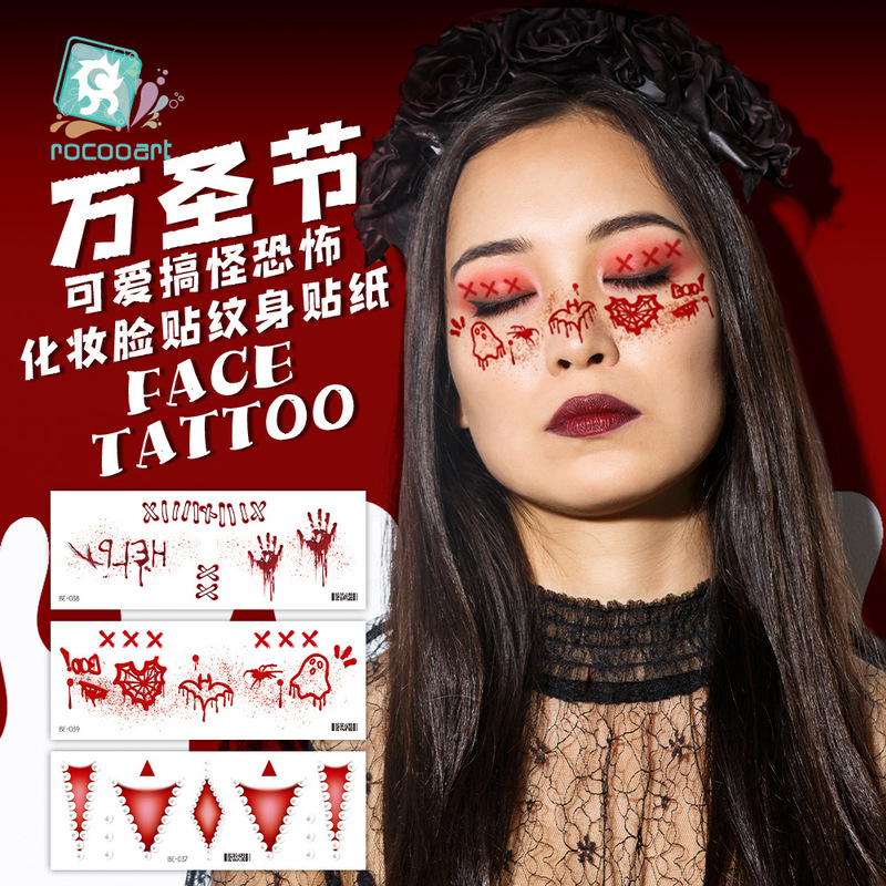 Ruikalong Cross-Border Waterproof Halloween Face Stickers Trendy Cosplay Performance Carnival Party Halloween Tattoo Stickers