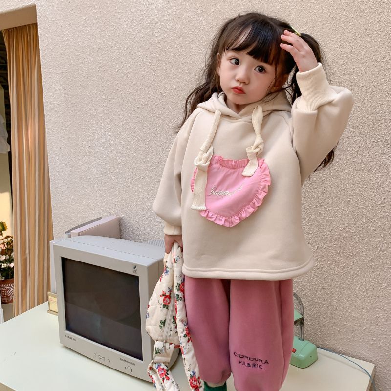 Pantaloni ispessiti maglione da ragazza con cappuccio in velluto 2022 edizione coreana per bambini invernali 2022_voghion.com