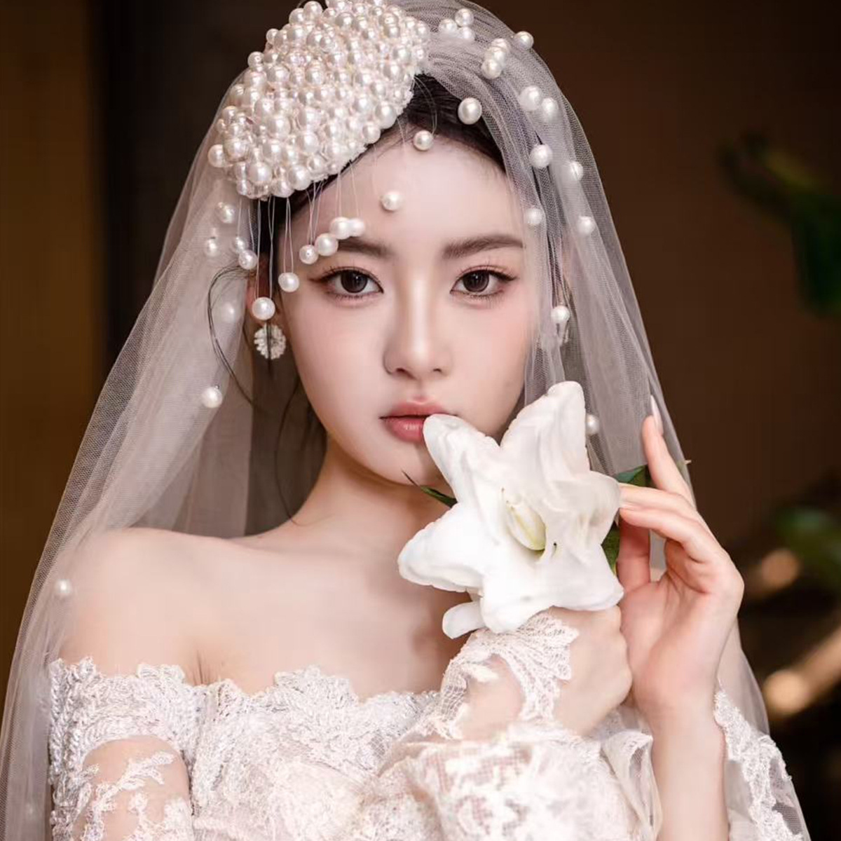 法式复古仿珍珠流苏头纱高级感气质发饰结婚婚礼拍照新娘饰品头饰-阿里巴巴