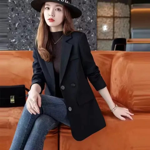 Suit Jacket Women's Autumn Slimming 2024 Spring and Autumn New Mid-length Suit Korean Style Small Suit Jacket Women's Elegant