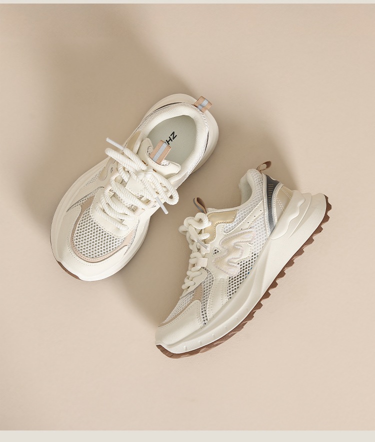 Giày sneaker nữ chunky đế dày tăng chiều cao 5cm, lưới thoáng khí, siêu nhẹ — IF11E màu be chi tiết 19