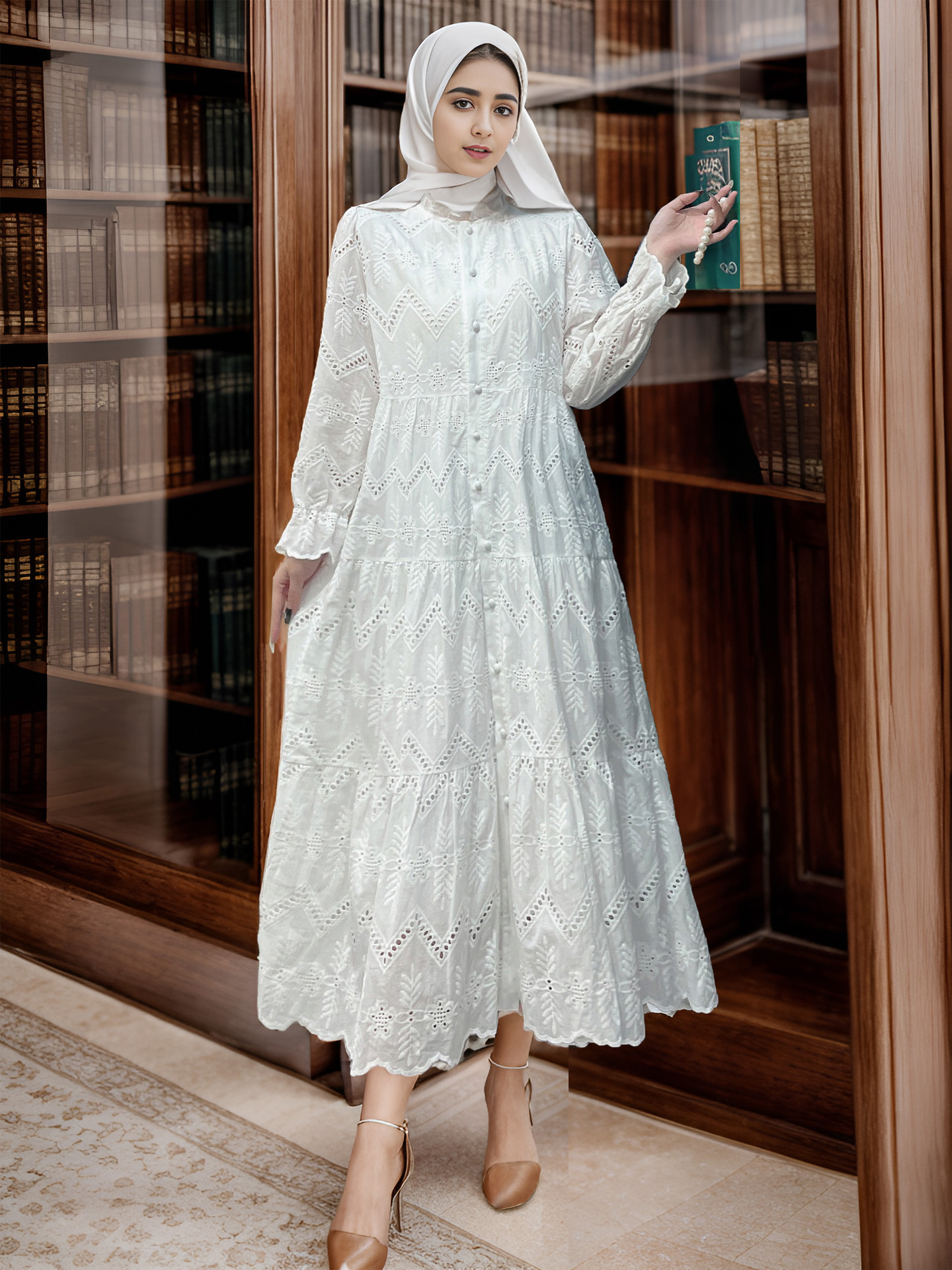 Cross-border Muslim Loose Middle Eastern Dubai Robe Abaya Gown Dress With Lace_ecoleips.com