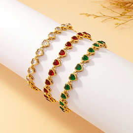 新品欧美跨境锆石爱心不锈钢简约流行手链轻奢镀18K金首饰时尚