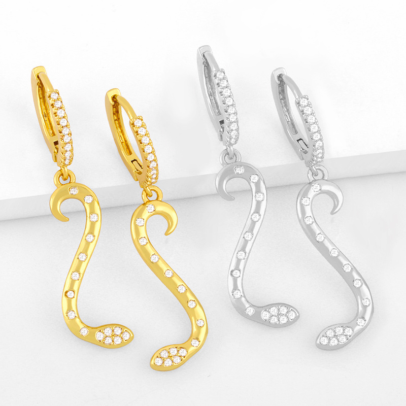 Simple Snake Pendant Inlaid Zircon Earrings display picture 2