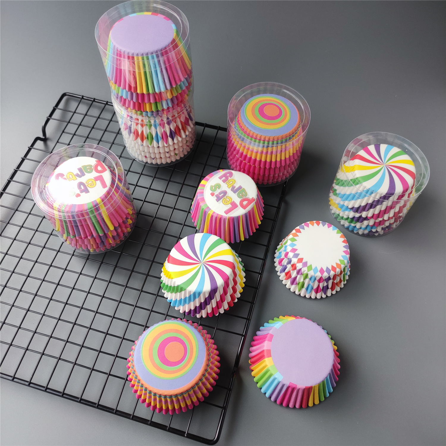 PVC barril de color arcoíris pastel de papel taza de papel pastel de color de papel soporte de nieve niang pastel de luna almohadilla de papel muffin taza