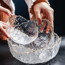 玻璃碗透明水果盤家用創意金邊沙拉碗網紅少女心甜品餐具套裝