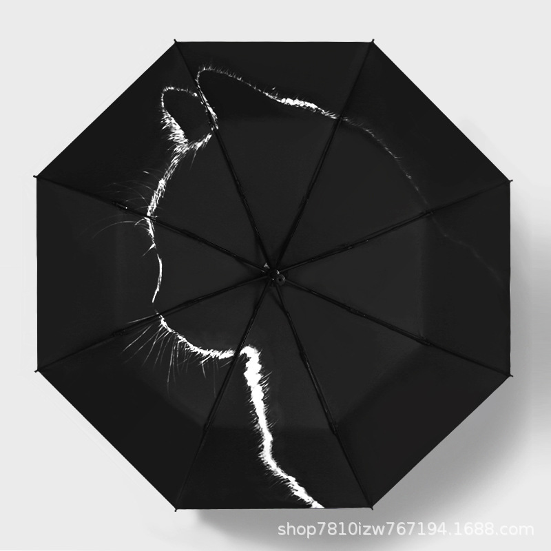 Cat Shadow Umbrella Women's Sunny and Rainy Umbrella Folding Automatic Umbrella Sun Protection UV Protection Thickened Black Rubber Sunshade