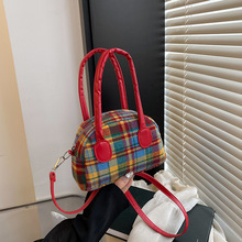 春季新款2025格纹时尚简约设计手提包布材质面料单肩包潮流女包