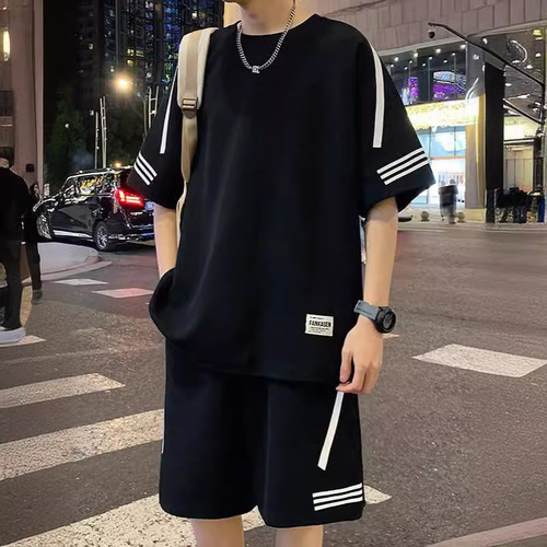 Summer Men's Fashion Simple Matchable Casual Sporty Set Men's Trendy Loose Comfortable Breathable Short-Sleeve Two-Piece Set