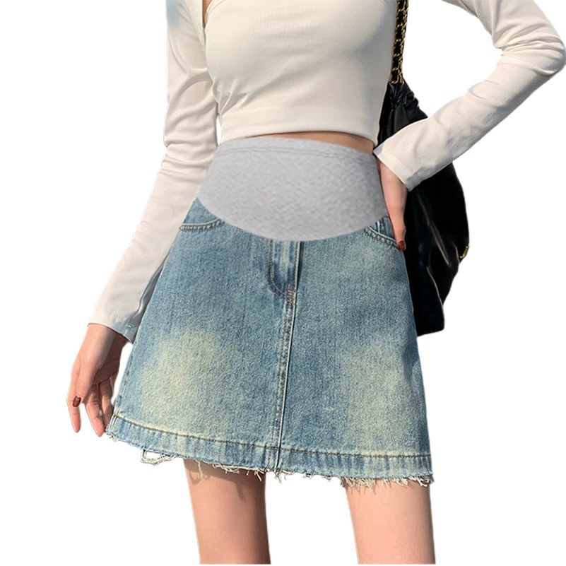 Новая летняя джинсовая юбка для беременных 2025 года, женская весенне-осенняя юбка с высокой талией, А-силуэт, облегающая бедра, поддерживающая живот, короткая юбка для лета