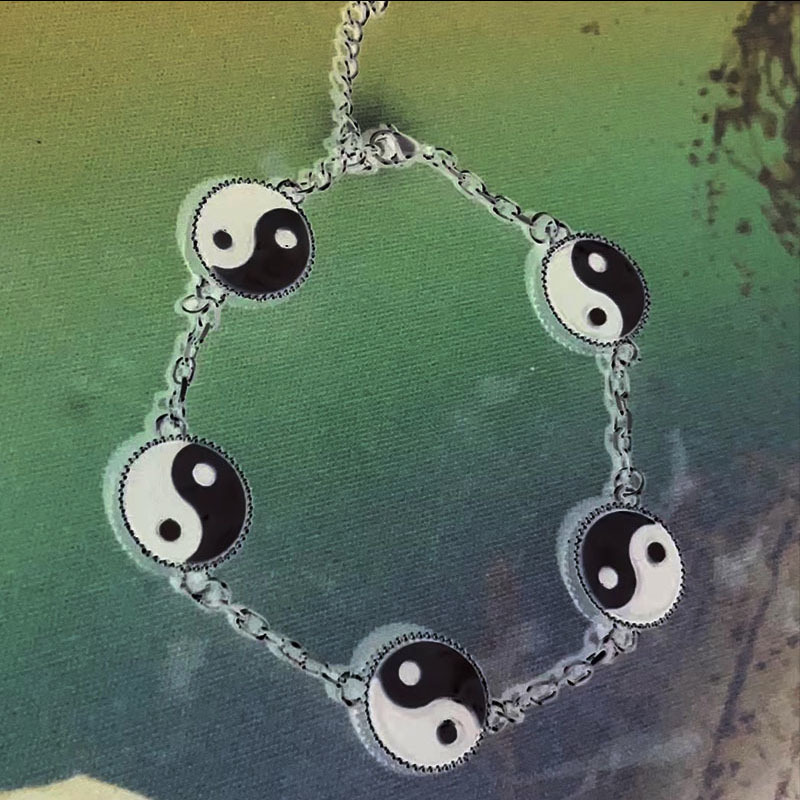 Star Same Style "Taiji Yabao" White Fritillaria Black Onyx Stitching Bracelet for Couple Men and Women Chinese Style National Tide