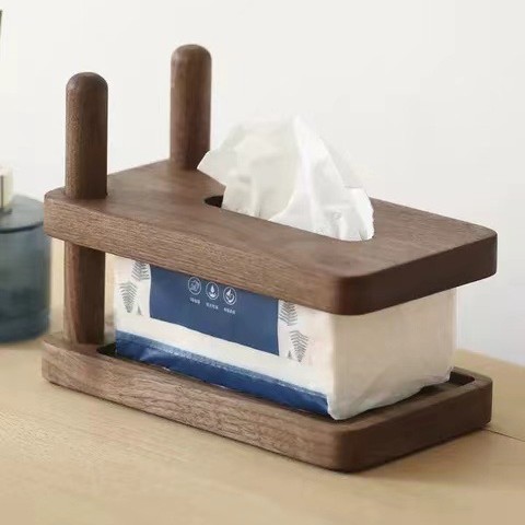 Nogal negro, haya, madera maciza, caja de pañuelos de lujo ligero, sala de estar, dormitorio, hogar, hotel, caja de dibujo, caja de papel simple de madera