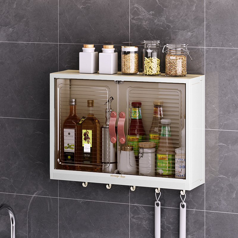 Wall-mounted cosmetics storage box kitchen condiments oil smoke sauce vinegar hanging punch-free traceless storage rack home