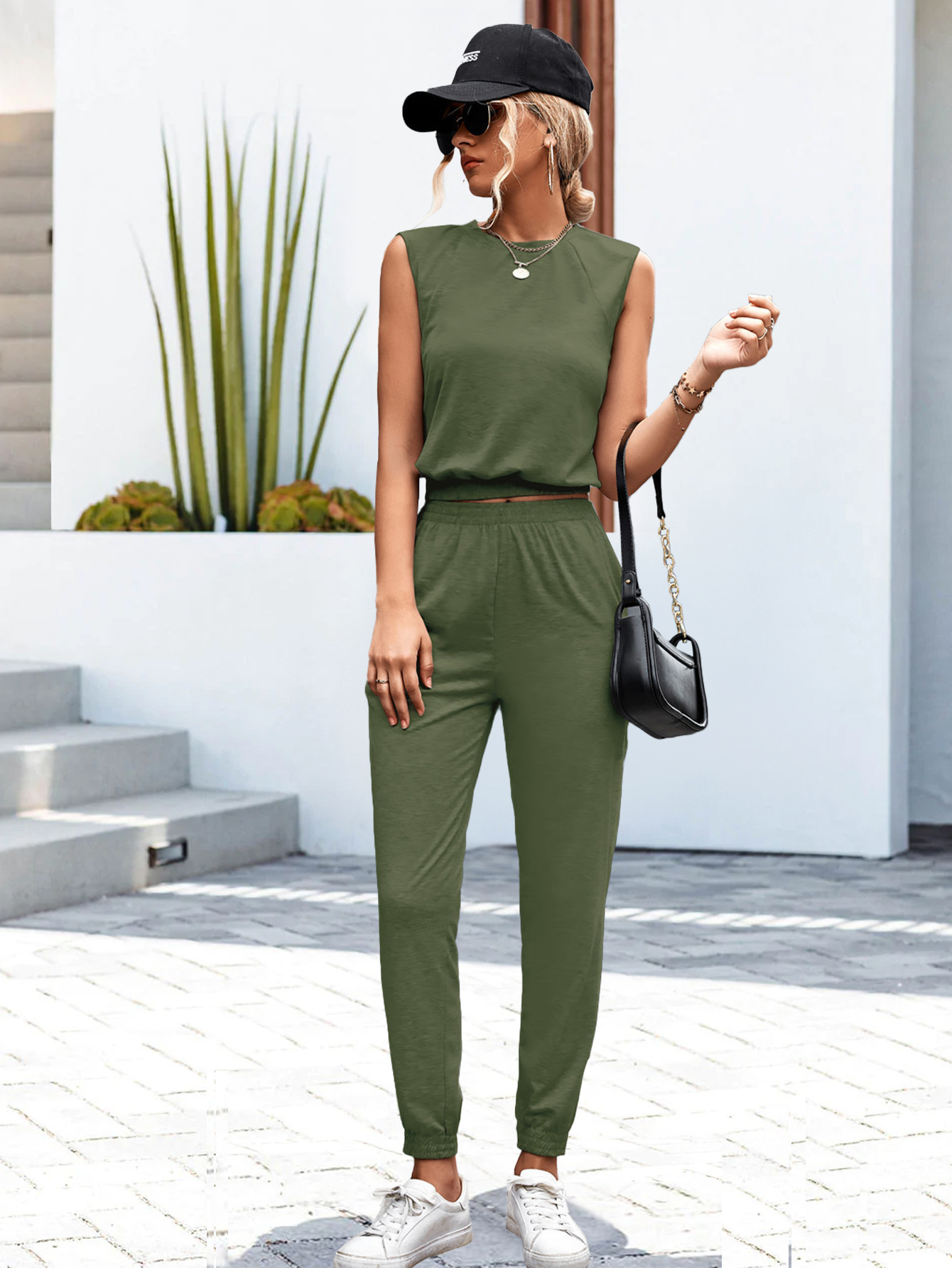 Women's Casual Solid Color Cotton Blend Polyester Pants Sets display picture 4