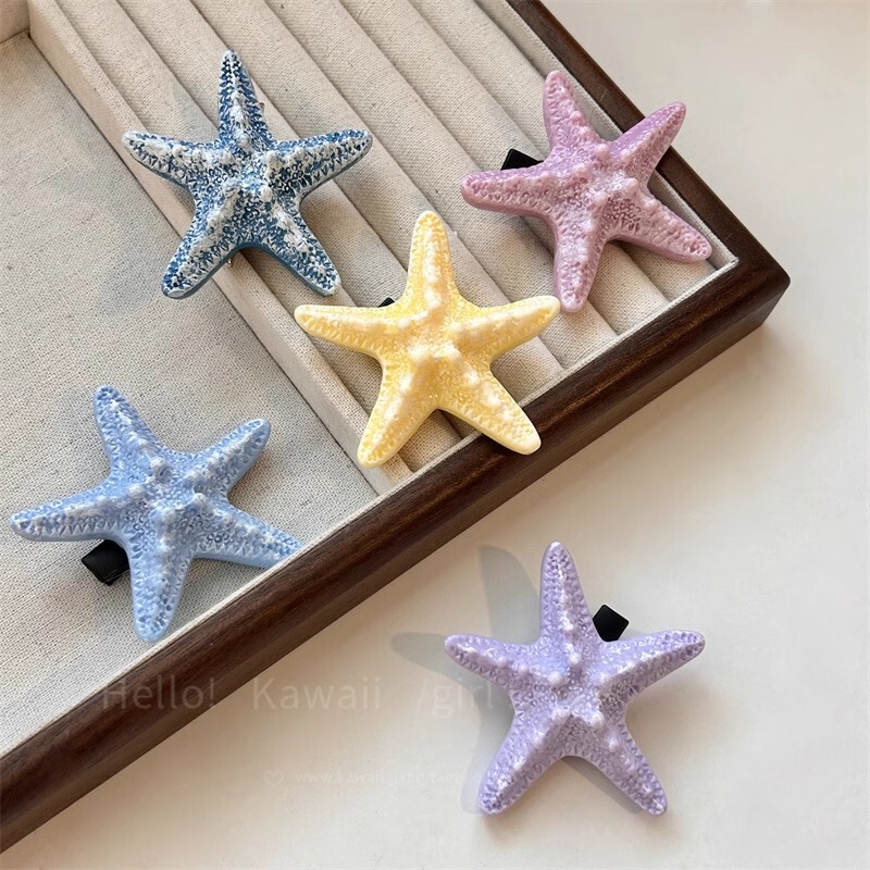 South Korea ins blogger sky blue starfish hairpin sweet cool wind seaside vacation duck bill geometric side clip bangs clip