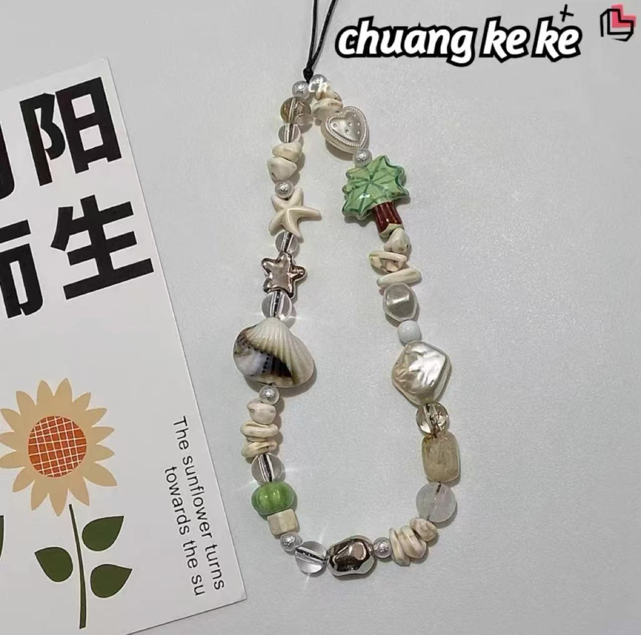 DIY Summer Fresh Style CCD Wrist Charm Chain Camera Pendant Chain Rope Beaded Shell Phone Charm
