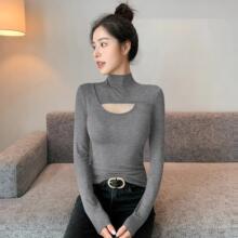 半高领长袖t恤女秋冬季内搭2024新款修身显瘦针织打底衫外穿上衣