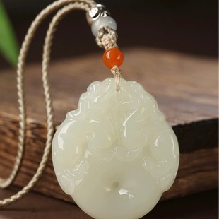 Xinjiang Hetian jade double brave pendant men's necklace women's leather pendant jade jade pendant accessories live wholesale