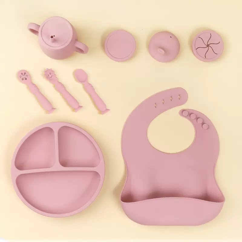 硅胶宝宝围兜儿童碗餐盘喂养辅食餐具口水兜碗勺餐盘儿童餐具套装