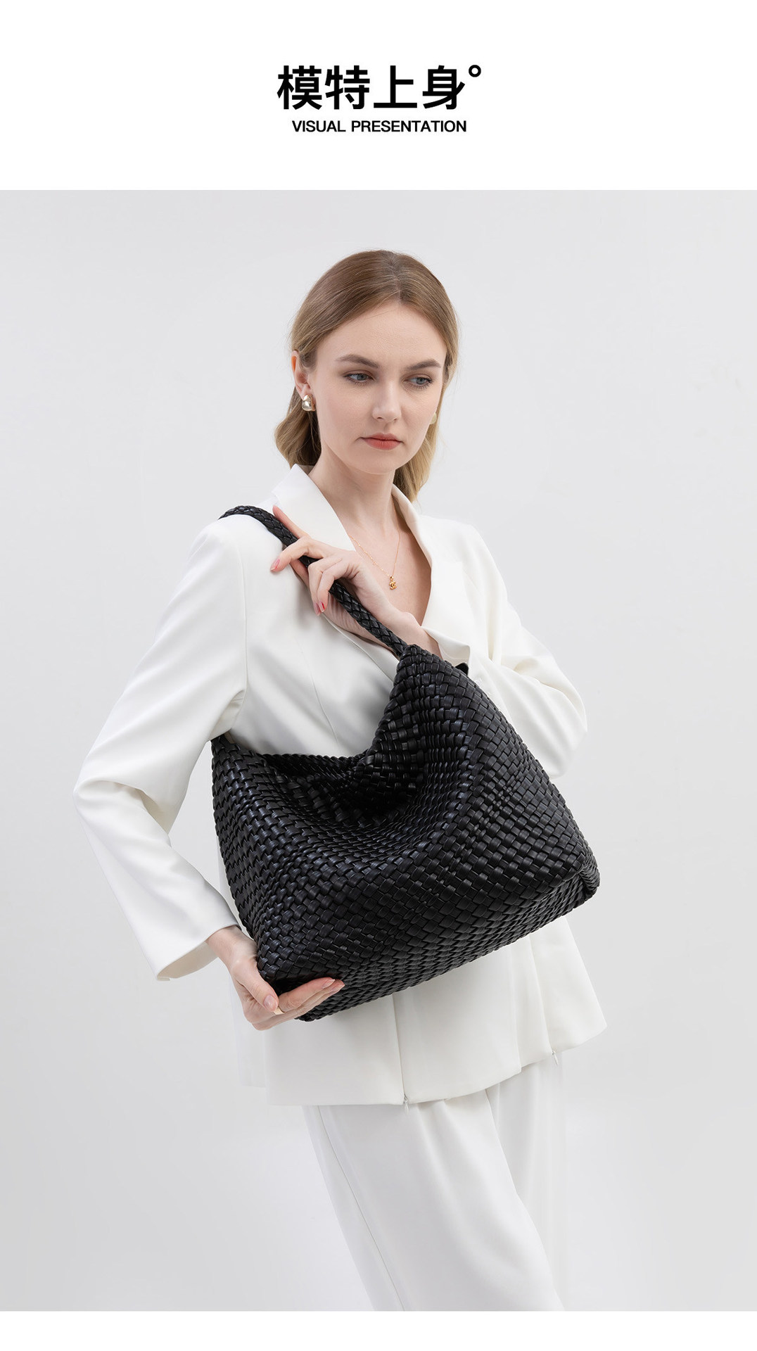 Túi tote vải dệt nữ cỡ lớn đi làm kiểu mới — đen chi tiết 11