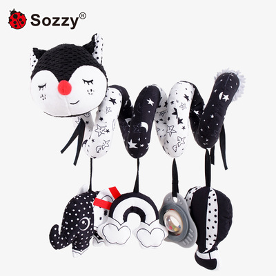 sozzy new pattern baby black and white Fox Animals Car Bed Hanging Toys baby music Paper ring Bell Toys