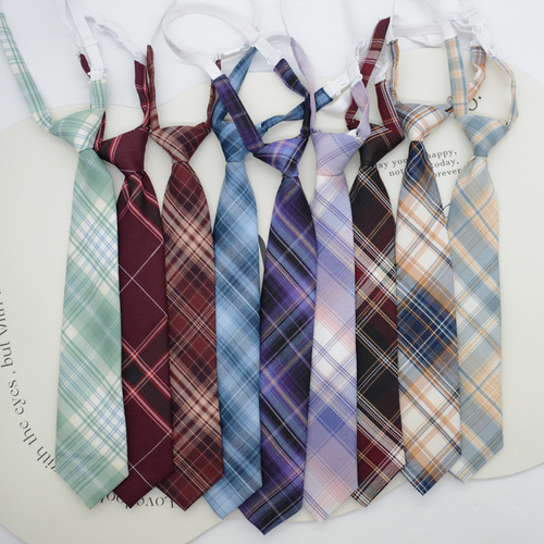 JK tie plaid women's knot-free student college style Japanese style short uniform school uniform accessories lazy person