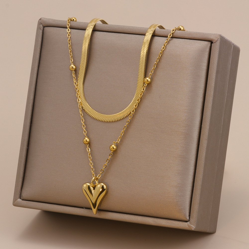 Daily Occasion Fashion Heart Shape Stainless Steel Plating Layered Necklaces 1 Piece