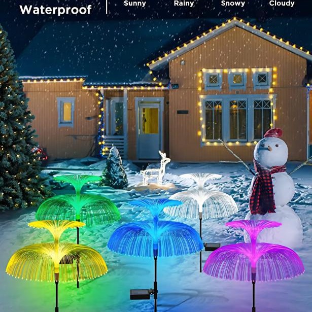 Luces LED coloridas con forma de medusa que funcionan con energía solar, luces para exteriores, luces para el suelo del jardín, luces decorativas navideñas, luces para patio, luces nocturnas