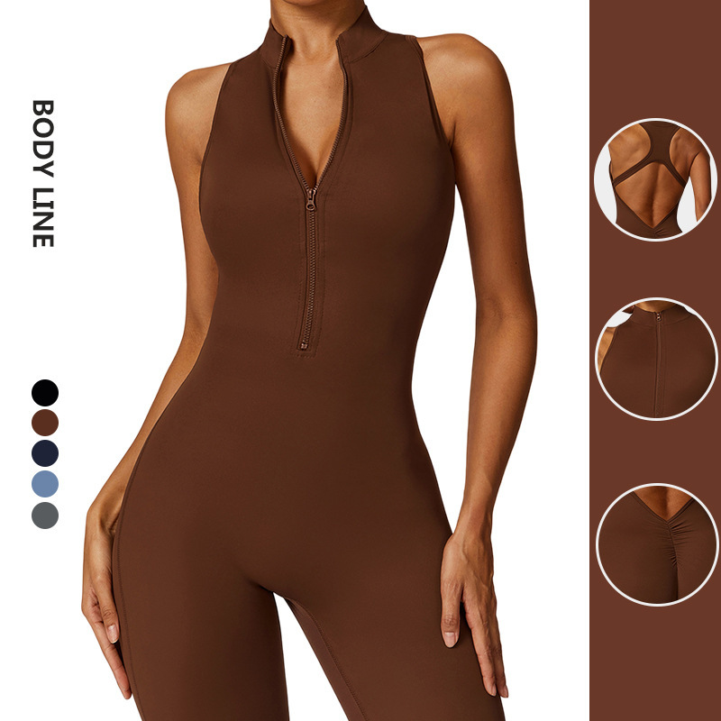 Cross-border Hollow-out Yoga Jumpsuit High-intensity Training Running Sports Fitness Suit Solid Color Yoga Jumpsuit