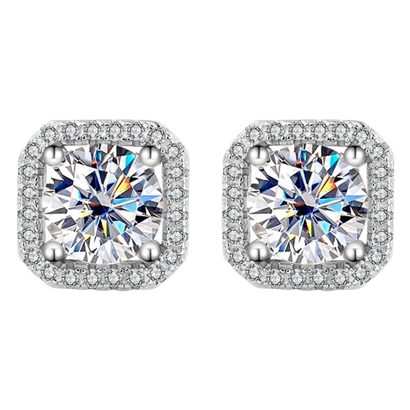S925 plata esterlina bienes genuinos diamante cuadrado bolsa Stud pendientes temperamento femenino simple moissanite regalo joyería del oído suministro en vivo