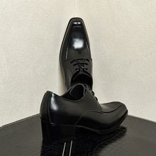 一件代发2024春季黑色高跟方头皮鞋男英伦真皮增高时尚高跟鞋潮