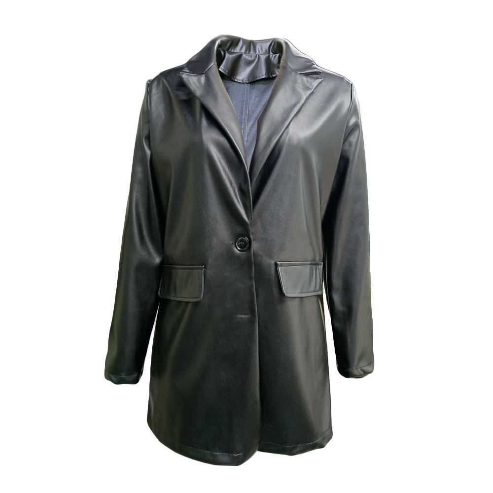 Autumn and winter 2021 new express Amazon Women's wear solid color suit collar fake pocket fashion casual women's leather clothes