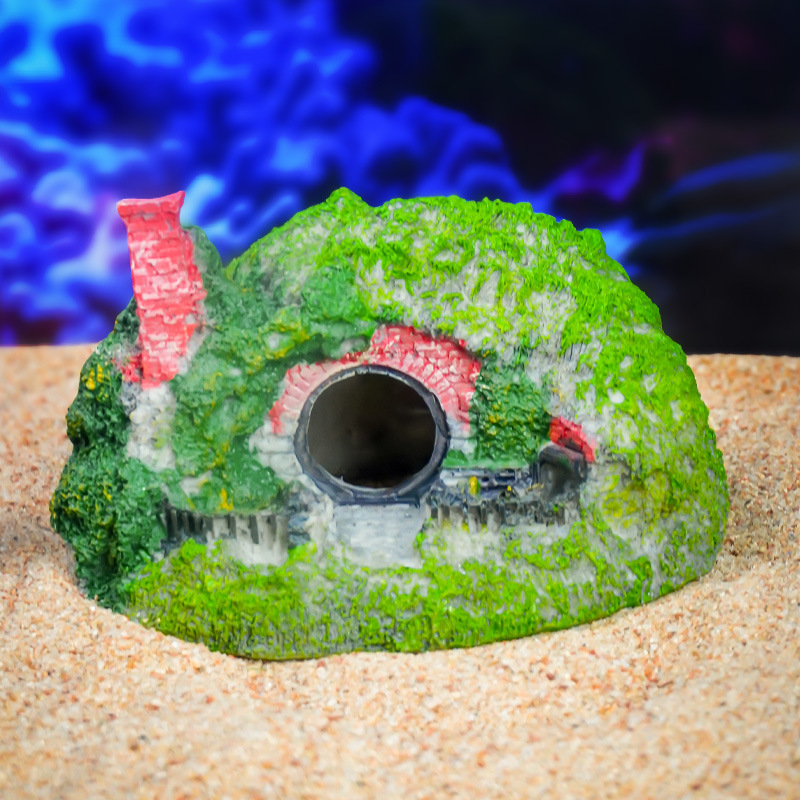 Pecera explosiva, decoración de paisajismo, casa de paja de micropaisaje, casa de paja real de resina, casa de paja, decoración artesanal de acuario