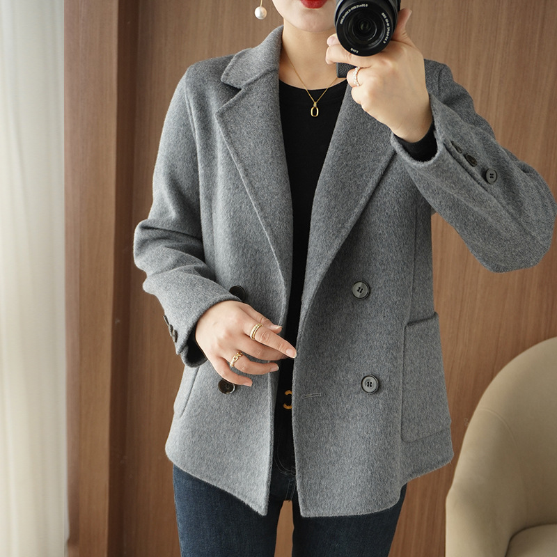 Pure Wool Double-Sided Cashmere Short Coat Women's Autumn and Winter New Suit Collar Double-breasted Small Women's Woolen Coat