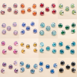 Eight-sided heart rose cut millennium coating/color gradient sandwich zircon 6/8mm ear bone nail high carbon drill in stock