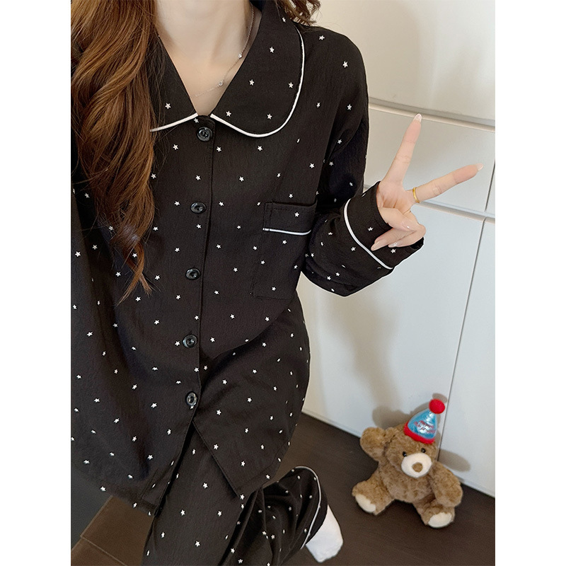 New doll-collar pajamas for women, spring and autumn, cloud cotton long-sleeved, cartoon, cute, student style, can be worn as outerwear, loungewear set New doll-collar pajamas for women, spring and autumn, cloud cotton long-sleeved, cartoon, cute, student style, can be worn as outerwear, loungewear set