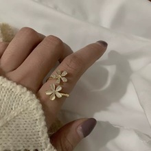 新款韩国超仙微镶锆石猫眼石花朵开口可调节戒指女批发指环食指戒
