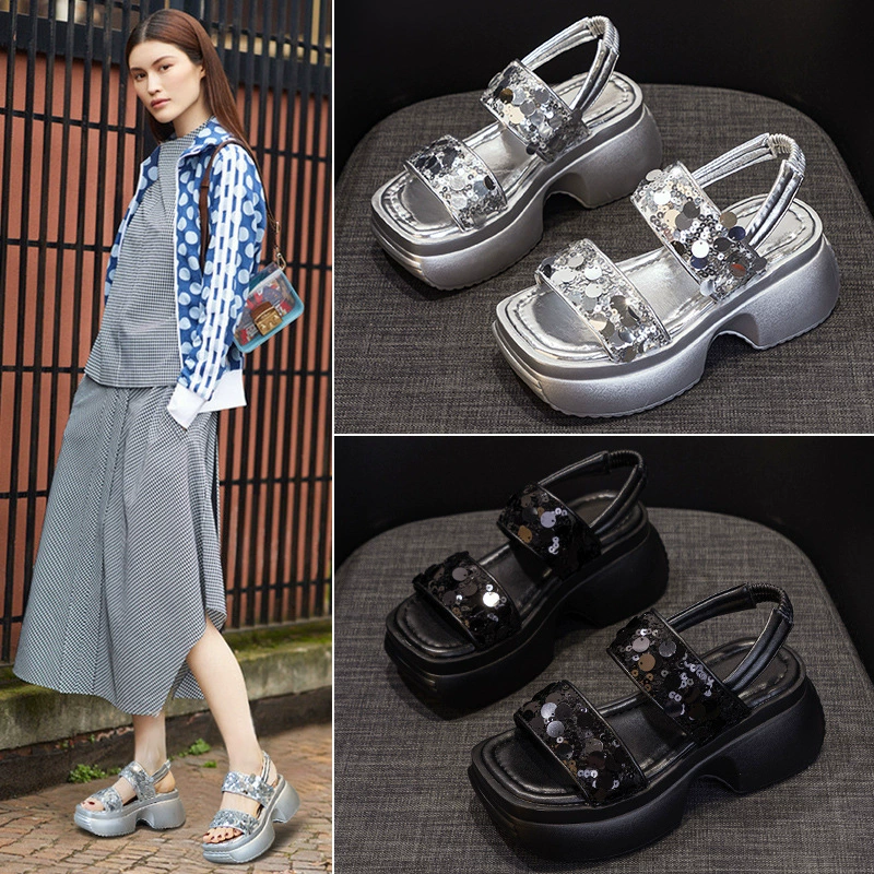 Sandals platform, summer fashionable high nail sequins for leisure, 2024 years, for teenagers