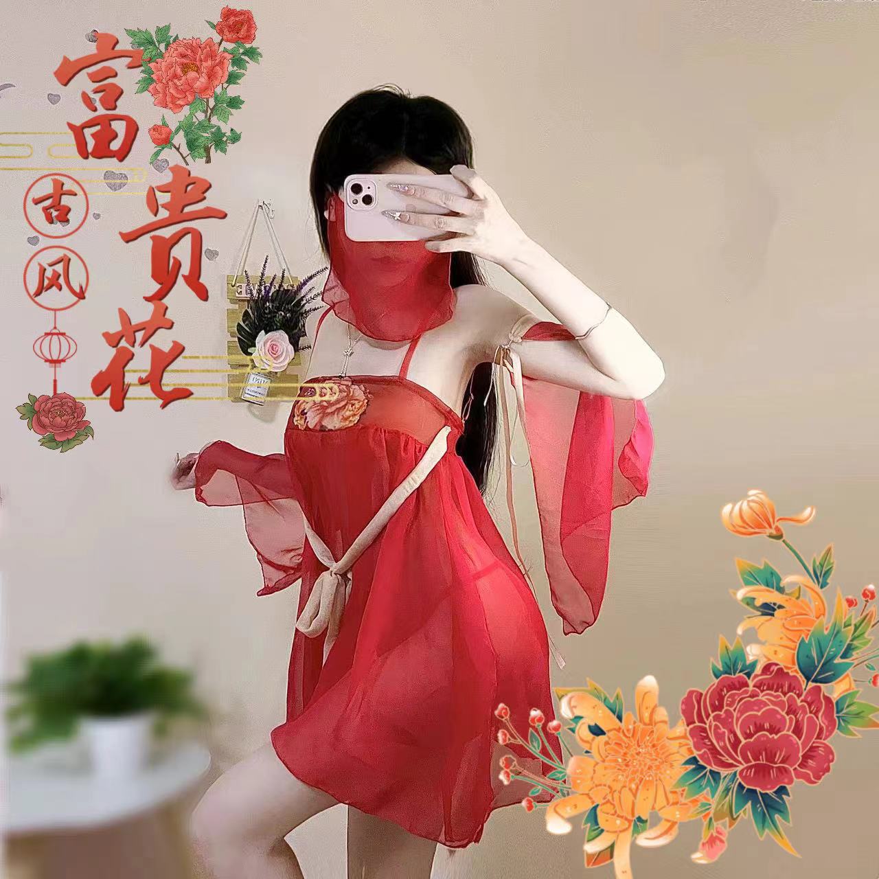 Retro Palace-Style Hanfu Lingerie Set with Veil, Tube Top and Briefs — detail image 15