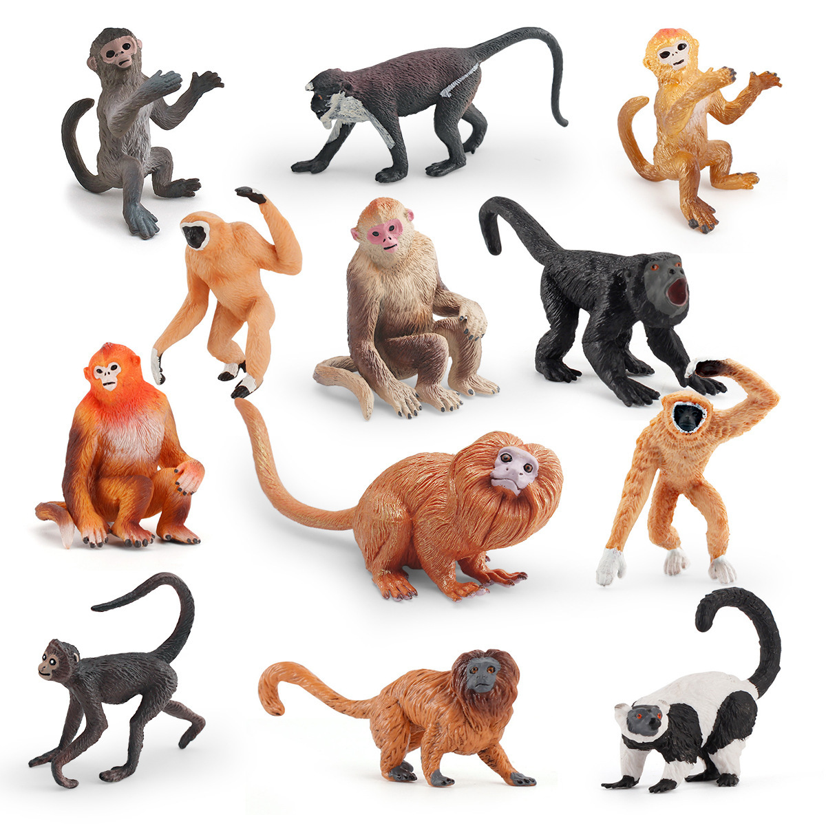 Comercio exterior Venta caliente simulación zoológico mini mono traje modelo oro mono orangután diversión animal decoración modelo