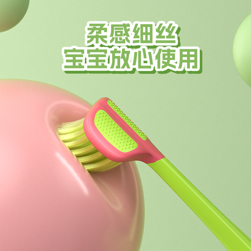 RAOYI tres lados cepillo de dientes para niños un solo paquete de dibujos animados de fresas bebés cepillo de dientes de pelo suave fábrica al por mayor