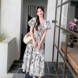 跨境碎花连衣裙新款夏季轻奢高级感超好看收腰显瘦女神范气质裙潮