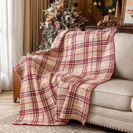 复古北欧风半边绒格纹毛毯四季毯子床尾毯盖毯办公室午睡沙发毯