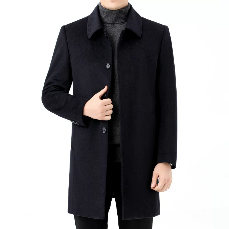 Winter cashmere long coat, liner with down, woolen jacket, mid-length, increased thickness